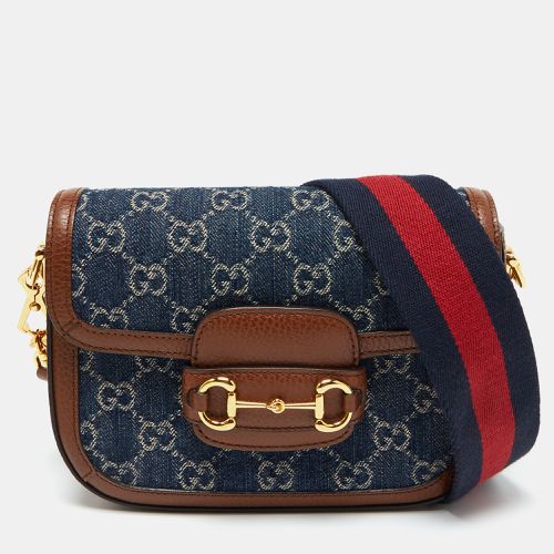 Gucci Blue/Brown GG Denim and Leather Mini Horsebit 1955 Crossbody Bag - Gucci - Modalova