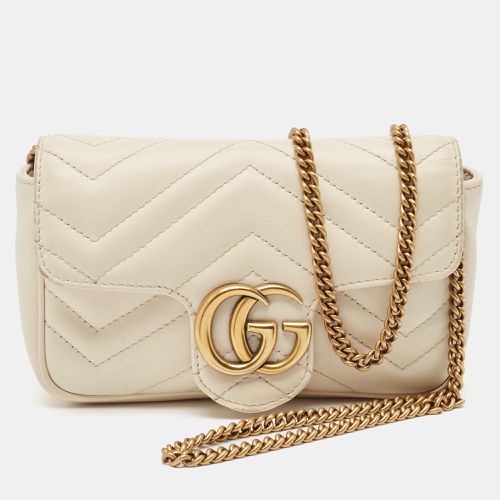 Gucci Off White Matelassé Leather Super Mini GG Marmont Shoulder Bag - Gucci - Modalova