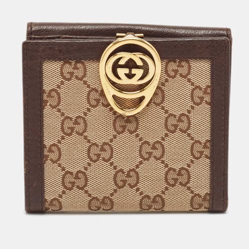 Beige GG Canvas and Leather Interlocking Icon French Wallet - Gucci - Modalova