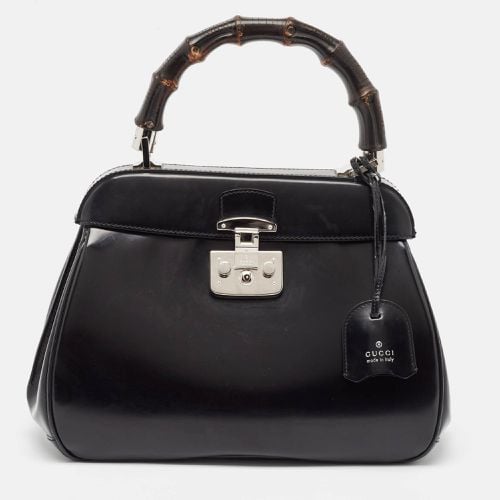 Gucci Black Glossy Leather Bamboo Lady Lock Top Handle Bag - Gucci - Modalova