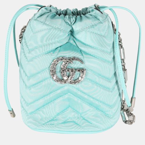 Gucci Blue Moire Fabric Matelasse Crystal GG Mini Marmont Bucket Bag - Gucci - Modalova