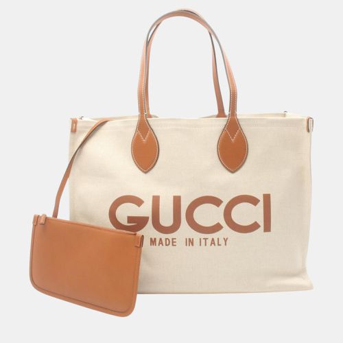 Gucci Beige Brown Canvas Leather Printed Bag - Gucci - Modalova