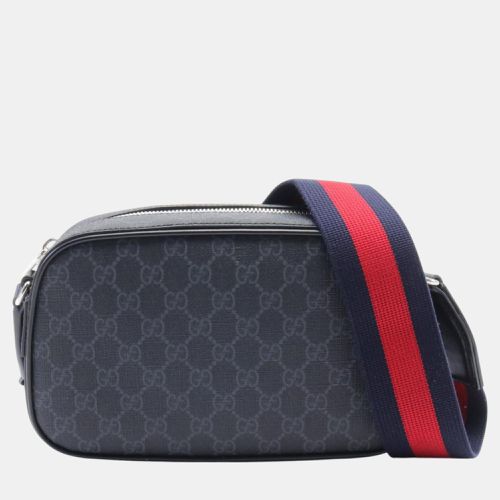 Gucci Black Grey Coated Canvas Leather GG Supreme Shoulder Bag - Gucci - Modalova