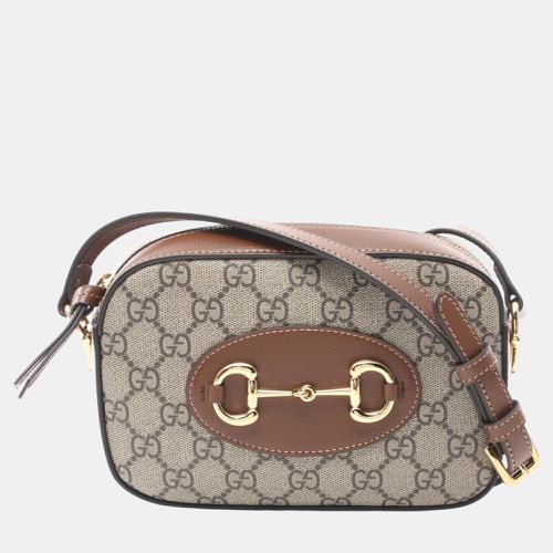 Gucci Beige Brown Coated Canvas Leather Horsebit 1955 Shoulder Bag - Gucci - Modalova