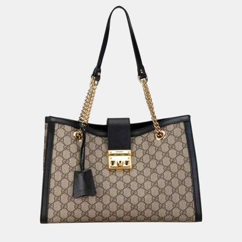 Gucci Beige Black PVC Leather GG Supreme Padlock Chain Shoulder Bag - Gucci - Modalova