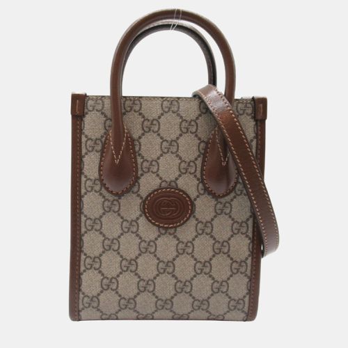 Brown leather canvas GG Supreme Shoulder Bag - Gucci - Modalova