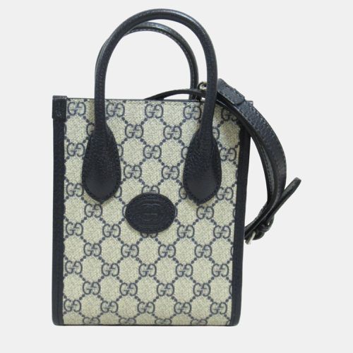 Gucci Navy Leather Coated Canvas Interlocking G Tote Bag - Gucci - Modalova