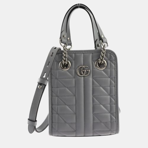 Gucci Gray Leather Quilting GG Marmont Handbag - Gucci - Modalova