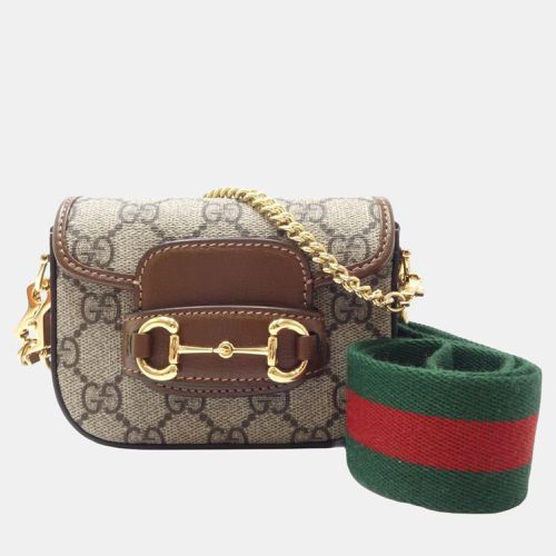 Gucci Beige Brown Canvas Horsebit GG Supreme Chain Wallet - Gucci - Modalova