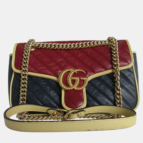 Metal Burgundy Navy Leather GG Marmont Shoulder Bag - Gucci - Modalova