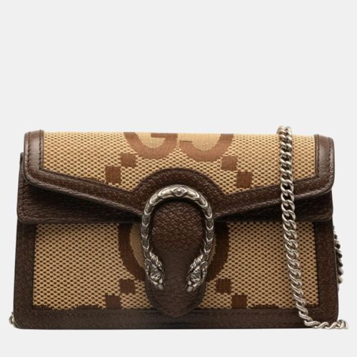 Gucci Brown Leather Jumbo GG Canvas Dionysus Chain Shoulder Bag - Gucci - Modalova