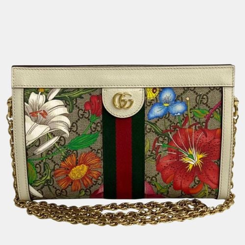 Gucci Brown White Leather Ophidia Flora Chain Shoulder Bag - Gucci - Modalova