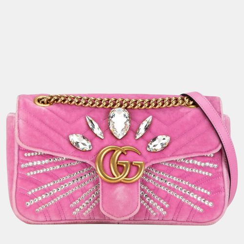 Gucci Pink Velvet GG Marmont Crystal Jewel Chain Shoulder Bag - Gucci - Modalova