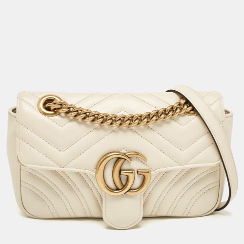 Gucci Off White Matelassé Leather Mini GG Marmont Shoulder Bag - Gucci - Modalova