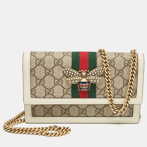 Beige GG Supreme Canvas and Leather Queen Margaret Wallet On Chain - Gucci - Modalova