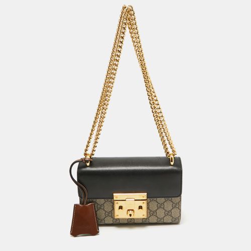 Gucci Black/Beige GG Supreme Canvas and Leather Small Padlock Shoulder Bag - Gucci - Modalova