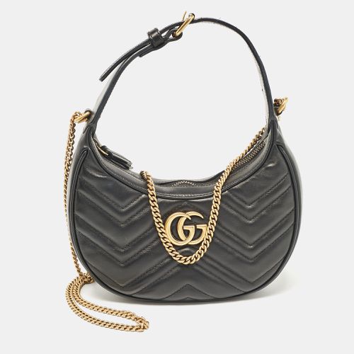 Gucci Black Matelassé Leather Mini GG Marmont Crescent Shoulder Bag - Gucci - Modalova