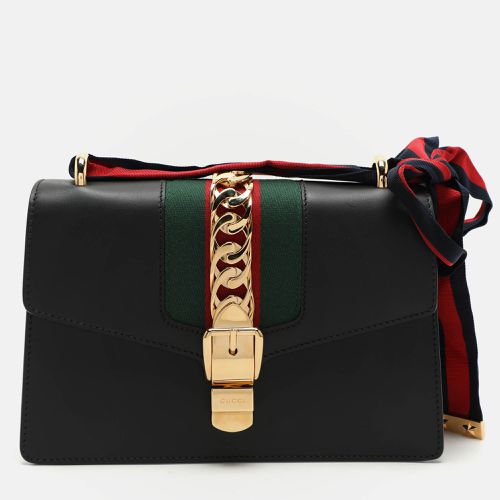 Gucci Black Leather Small Web Chain Sylvie Shoulder Bag - Gucci - Modalova