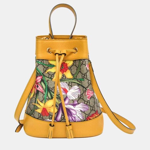 Gucci Beige Yellow Flora PVC Leather Baguette Bag - Gucci - Modalova