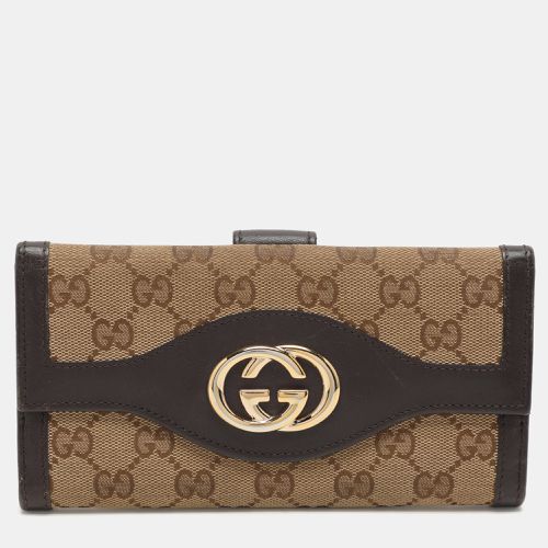 Brown GG Canvas and Leather Trifold Flap Wallet - Gucci - Modalova