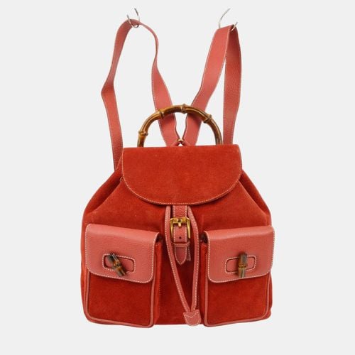 Gucci Red Suede Bamboo Backpack - Gucci - Modalova