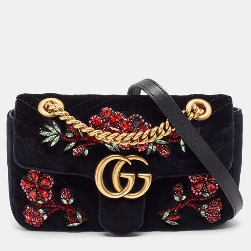 Matelassé Velvet Mini Crystals Embellished GG Marmont Shoulder Bag - Gucci - Modalova