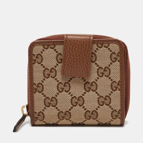 Gucci Beige/Brown GG Canvas and Leather Emblem Zip Mini Wallet - Gucci - Modalova