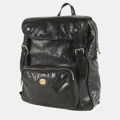 Gucci Black Luxury Interlocking G Double Flap Leather Backpack - Gucci - Modalova