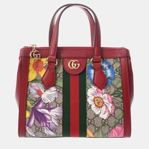 Gucci Red/Multicolor Canvas/Leather Ophidia Small Flora Tote GG Supreme Handbag - Gucci - Modalova