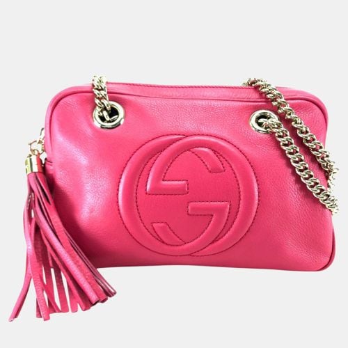 Gucci Leather Pink Interlocking G Soho Double Chain Shoulder Bag - Gucci - Modalova