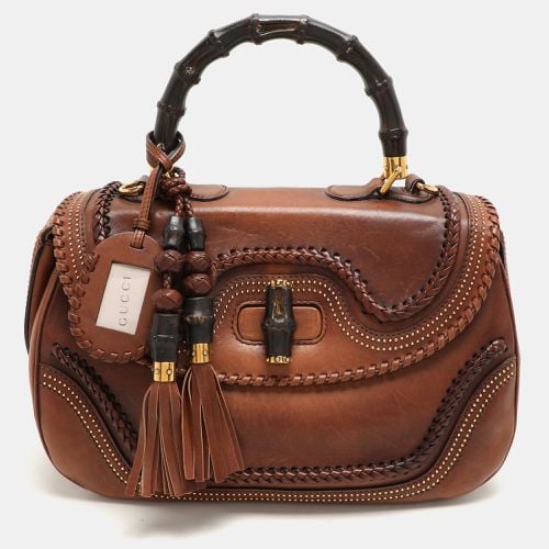 Gucci Brown Leather Large New Bamboo Top Handle Bag - Gucci - Modalova