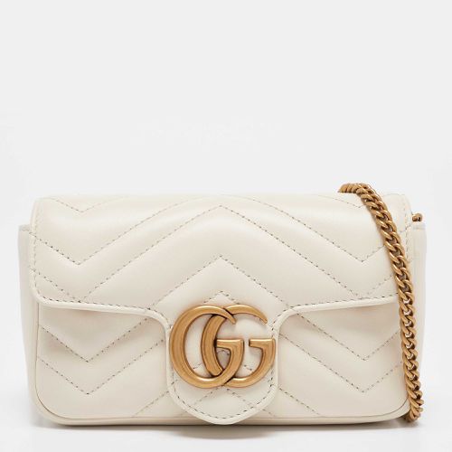 Gucci Off White Matelassé Leather Super Mini GG Marmont Shoulder Bag - Gucci - Modalova