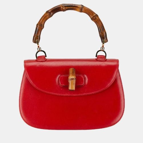 Gucci Red Leather Bamboo Handbag - Gucci - Modalova