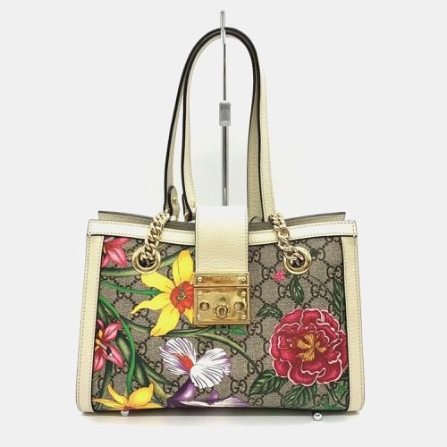 Gucci Brown GG Supreme Canvas Leather Flora Padlock Chain Shoulder Bag - Gucci - Modalova