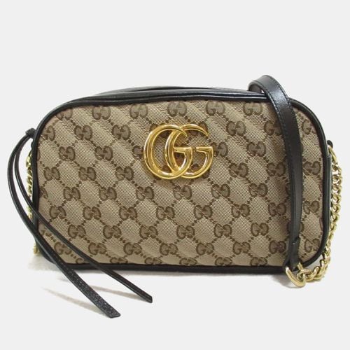 Gucci Black Beige canvas leather GG Marmond Shoulder Bag - Gucci - Modalova