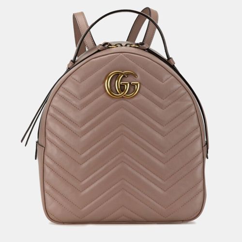 Gucci Pink Beige Leather GG Marmont Backpack - Gucci - Modalova