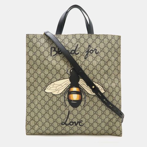 Gucci PVC Leather Khaki Beige Black GG Supreme Bee 25 Tote Bag - Gucci - Modalova