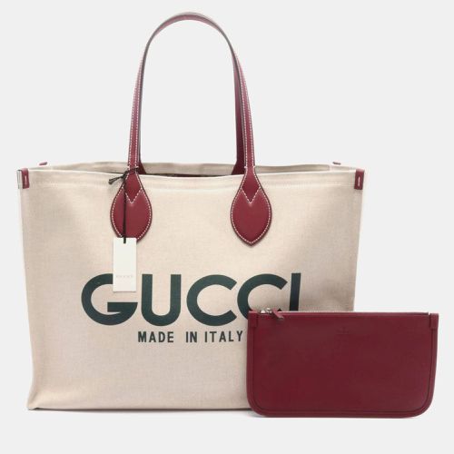 Gucci Canvas Leather Beige Bordeaux Print Tote Bag - Gucci - Modalova