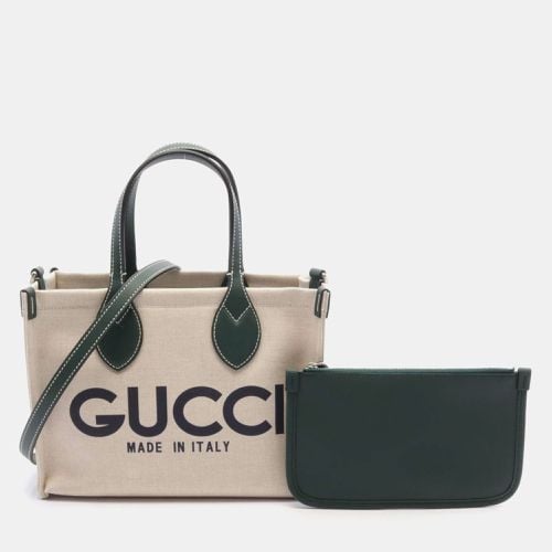 Gucci Canvas Leather Ivory Green Printed Tote Bag - Gucci - Modalova