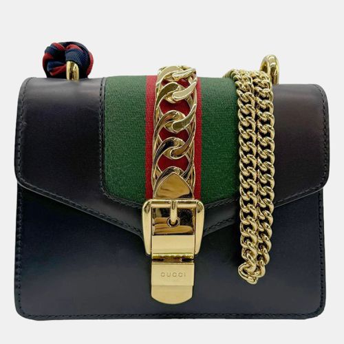 Gucci Leather Navy Sylvie Shoulder Bag - Gucci - Modalova