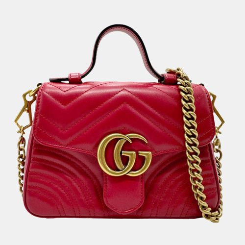 Gucci Leather Red Gold GG Marmont Shoulder Bag - Gucci - Modalova