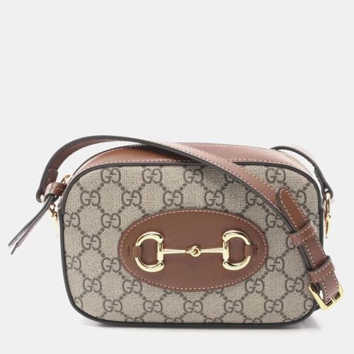 Gucci Coated Canvas Leather Beige Brown Horsebit 1955 Shoulder Bag - Gucci - Modalova