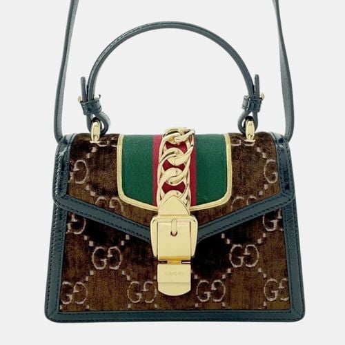 Gucci Brown/Black Velour Leather Sylvie Shoulder Bag - Gucci - Modalova