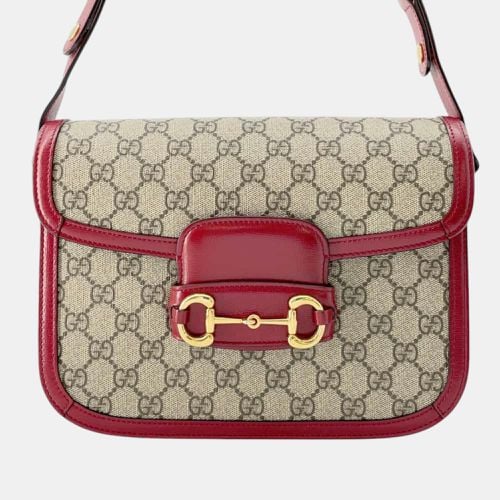 Red GG Supreme Canvas Leather GG Supreme Horsebit 1955 Shoulder Bag - Gucci - Modalova