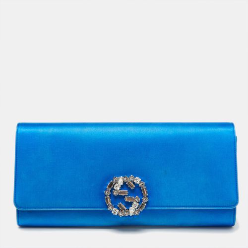 Gucci Blue Satin Crystal Embellished Interlocking G Broadway Clutch - Gucci - Modalova