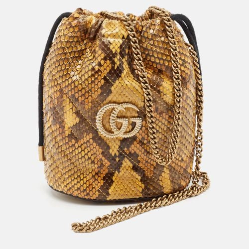 Gucci Yellow/Brown Python Mini GG Torchon Marmont Bucket Bag - Gucci - Modalova