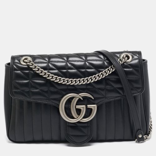 Gucci Black Mixed Matelassé Leather Medium GG Marmont Shoulder Bag - Gucci - Modalova