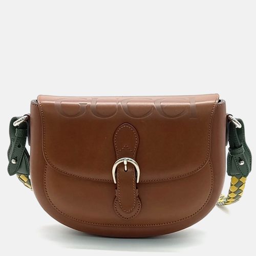 Gucci Brown Leather Gucci Logo Shoulder Bag - Gucci - Modalova