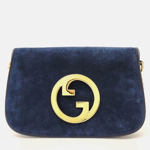 Gucci Navy Blue Suede Gucci Suede Blondie Shoulder Bag - Gucci - Modalova