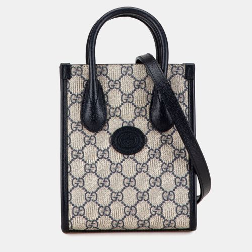 Gucci Beige Black Coated Canvas and Leather Gucci Mini GG Supreme Interlocking G Satchel - Gucci - Modalova